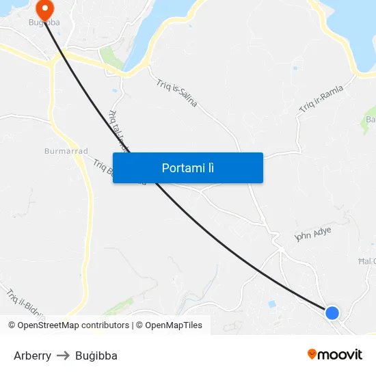 Arberry to Buġibba map