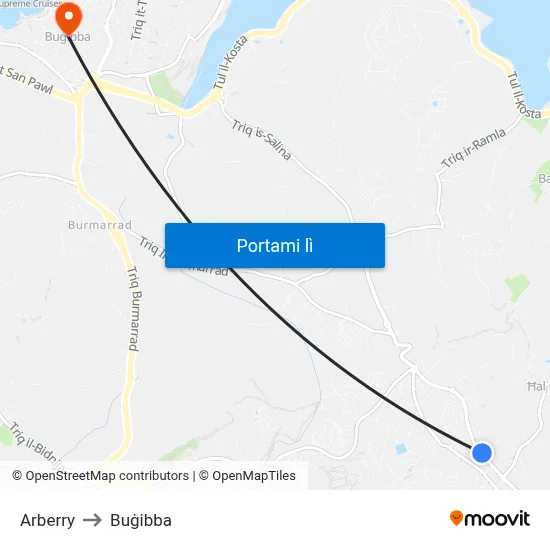 Arberry to Buġibba map