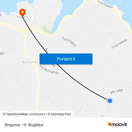 Birguma to Buġibba map