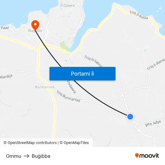 Ommu to Buġibba map