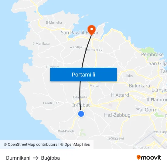 Dumnikani to Buġibba map