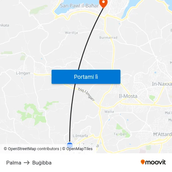Palma to Buġibba map