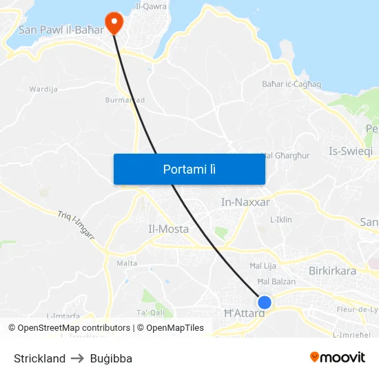 Strickland to Buġibba map