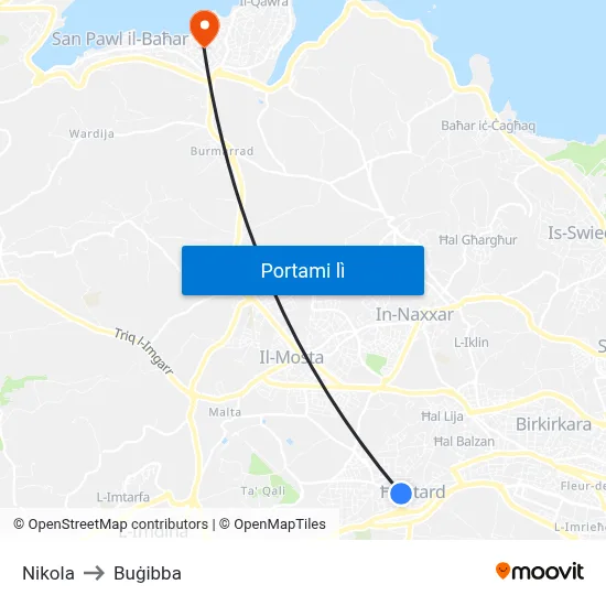 Nikola to Buġibba map