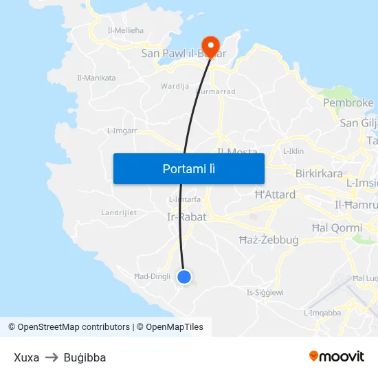 Xuxa to Buġibba map