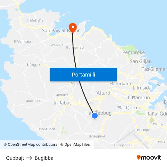 Qubbajt to Buġibba map