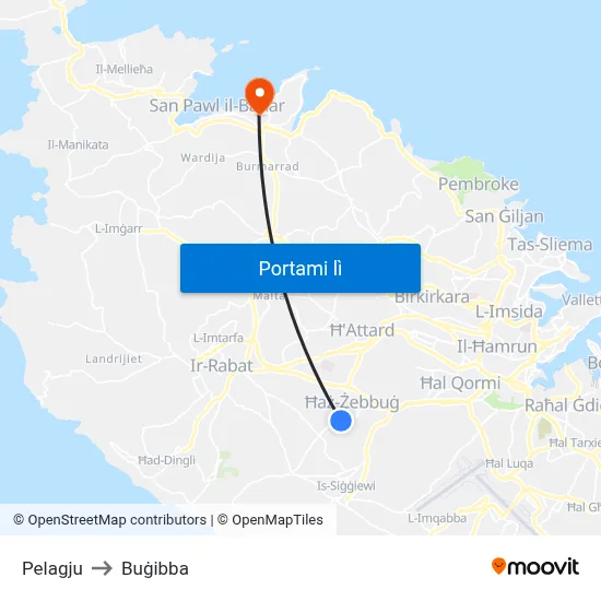 Pelagju to Buġibba map