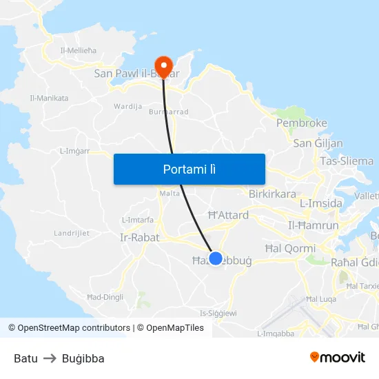 Batu to Buġibba map