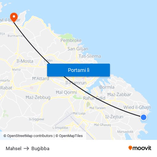 Mahsel to Buġibba map