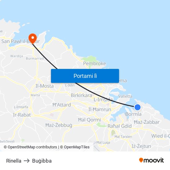 Rinella to Buġibba map