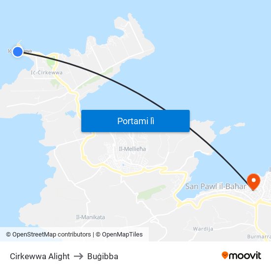 Cirkewwa Alight to Buġibba map