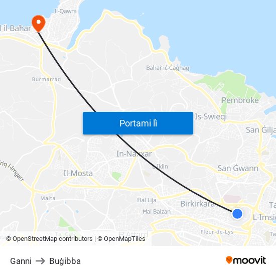 Ganni to Buġibba map