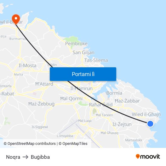 Noqra to Buġibba map