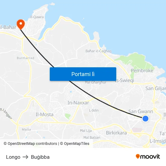 Longo to Buġibba map