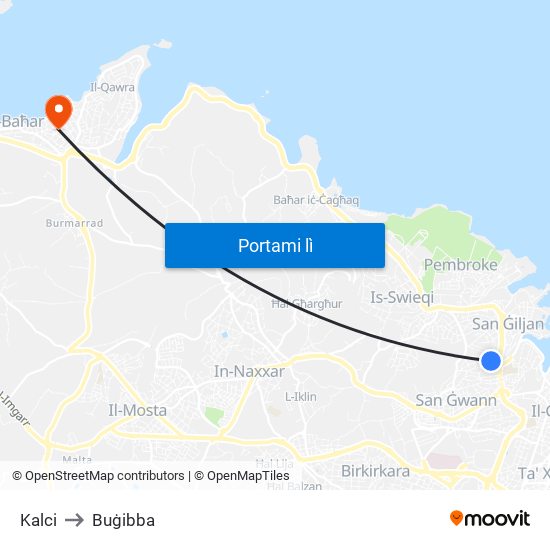 Kalci to Buġibba map