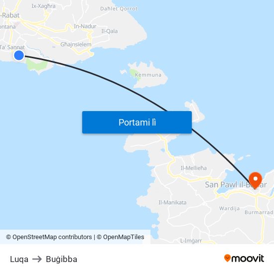 Luqa to Buġibba map