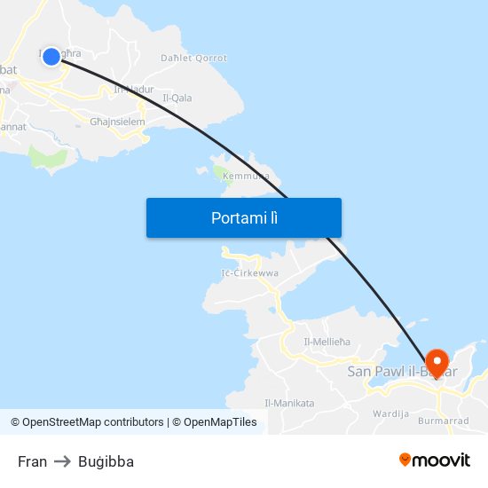 Fran to Buġibba map