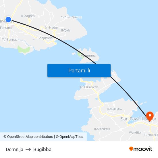 Demnija to Buġibba map