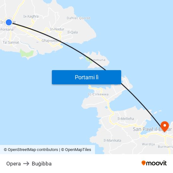 Opera to Buġibba map