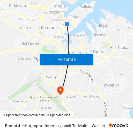 Bombi 4 to Ajruport Internazzjonali Ta 'Malta - Wasliet map