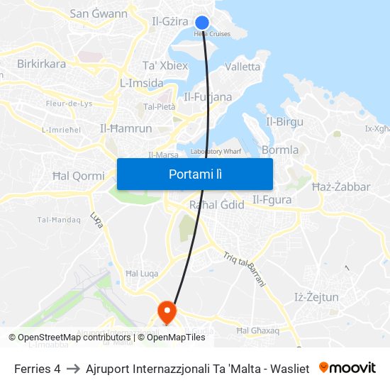 Ferries 4 to Ajruport Internazzjonali Ta 'Malta - Wasliet map