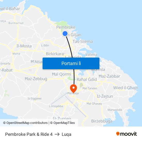 Pembroke Park & Ride 4 to Luqa map