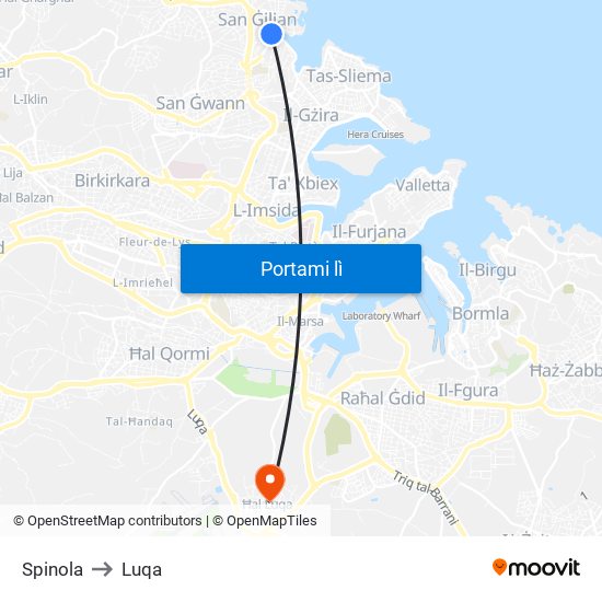 Spinola to Luqa map