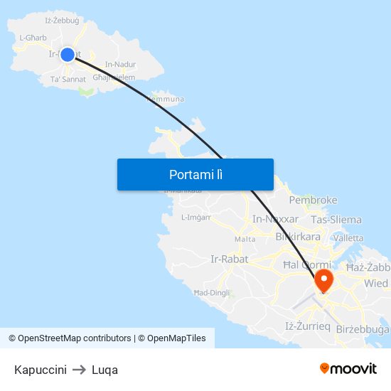 Kapuccini to Luqa map