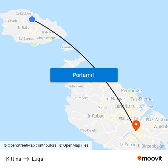 Kittina to Luqa map