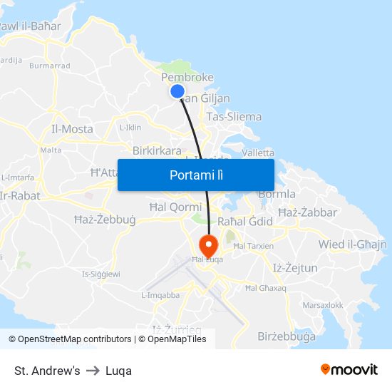 St. Andrew's to Luqa map