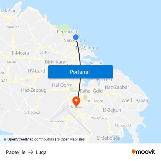 Paceville to Luqa map
