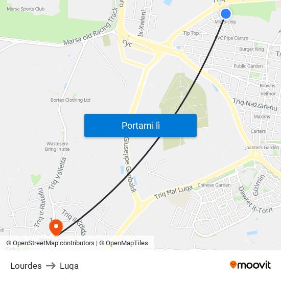 Lourdes to Luqa map