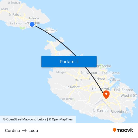 Cordina to Luqa map