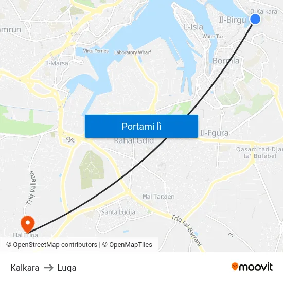 Kalkara to Luqa map