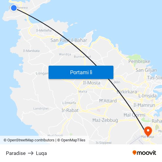 Paradise to Luqa map