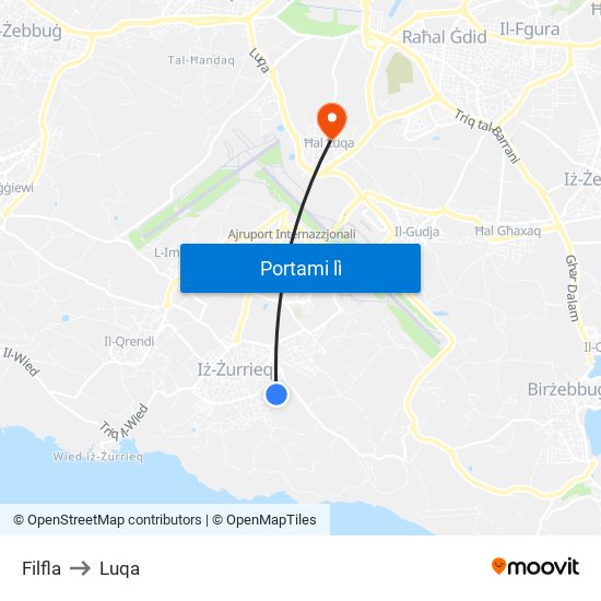 Filfla to Luqa map