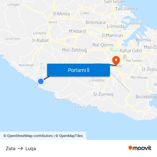 Zuta to Luqa map