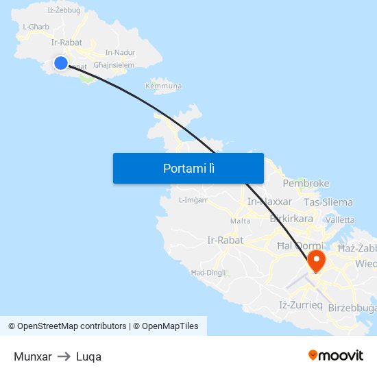 Munxar to Luqa map