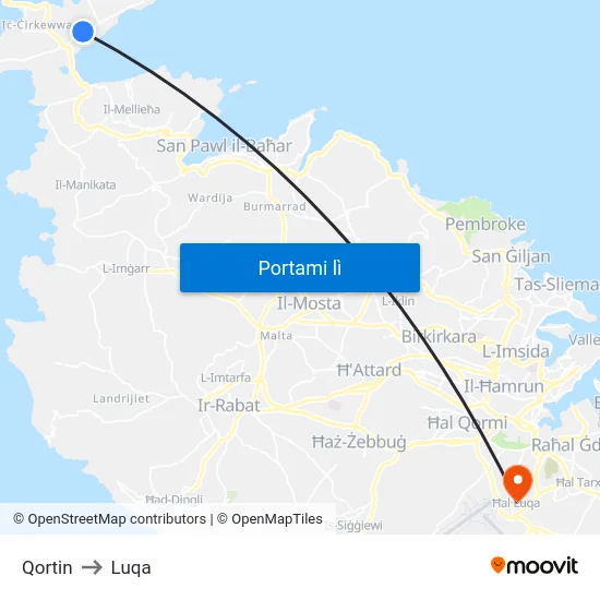 Qortin to Luqa map