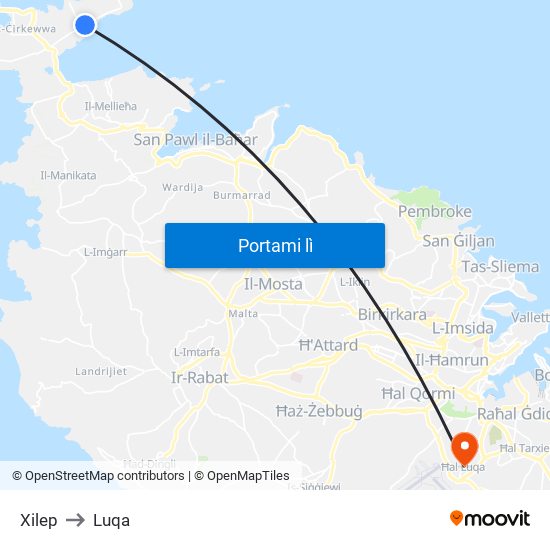 Xilep to Luqa map