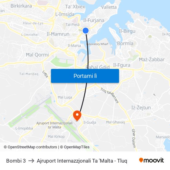 Bombi 3 to Ajruport Internazzjonali Ta 'Malta - Tluq map