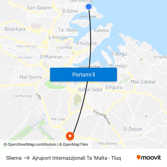 Sliema to Ajruport Internazzjonali Ta 'Malta - Tluq map