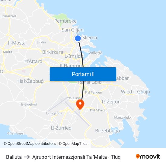 Balluta to Ajruport Internazzjonali Ta 'Malta - Tluq map