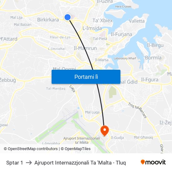 Sptar 1 to Ajruport Internazzjonali Ta 'Malta - Tluq map