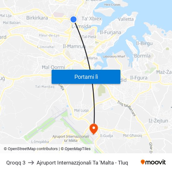 Qroqq 3 to Ajruport Internazzjonali Ta 'Malta - Tluq map