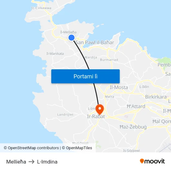 Mellieħa to L-Imdina map