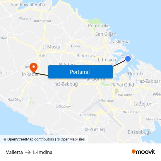 Valletta to L-Imdina map