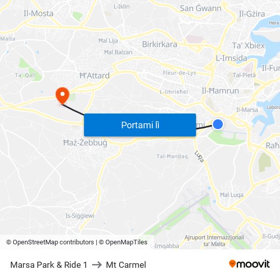Marsa Park & Ride 1 to Mt Carmel map