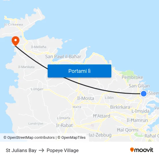 St Julians Bay to Popeye Village map