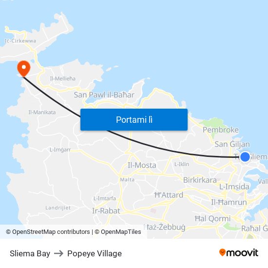 Sliema Bay to Popeye Village map